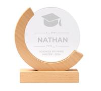 KDO MAGIC - Trophée Verre Personnalisé Coffret Inclus | Idée cadeau collègue, récompense, université | Trophée personnalisable gravé avec prénom | Base en bambou