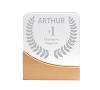 KDO MAGIC - Trophée Verre Personnalisé Coffret Inclus | Idée cadeau collègue, récompense, université | Trophée personnalisable gravé avec prénom | Base en bambou