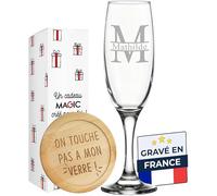 KDO MAGIC Verre à Champagne Initiale Personnalisée - Flûte Gravée Lettre & Prénom - Cadeau Femme, Maman, Amie - Idée Cadeau Anniversaire, Fête des Mères, Noël
