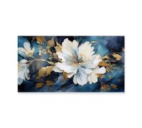 KDOVOKD Bleu blanc fleur Boho grande taille longue affiche mur Art toile moderne peinture impression photo salon décor à la maison 90x185 cm (35.4x72.8in) sans cadre