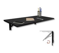 KDR Table Murale Pliante 80 x 40 cm - Table Rabattable Murale Gain de Place, Bureau Pliable, Table de Cuisine ou Salle à Manger, Table Murale pour Petit Espace, Montage Mural Polyvalent (Noir)