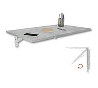 KDR Table Murale Pliante 80 x 50 cm - Table Rabattable Murale Gain de Place, Bureau Pliable, Table de Cuisine ou Salle à Manger, Table Murale pour Petit Espace, Montage Mural Polyvalent (Aspect béton)
