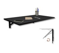 KDR Table Murale Pliante 80 x 50 cm - Table Rabattable Murale Gain de Place, Bureau Pliable, Table de Cuisine ou Salle à Manger, Table Murale pour Petit Espace, Montage Mural Polyvalent (Noir)