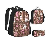 KDUBNJDS Ensemble de 3 pièces avec sac à dos, trousse à crayons et sac à déjeuner, sac à dos pour adolescent, boîte à déjeuner isotherme, cadeaux pour garçons et filles, Bulldogs anglais., Taille