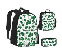 KDUBNJDS Lot de 3 sacs à dos avec sac d'école + trousse à crayons + sac à déjeuner, sac de voyage pour adolescent, boîte à déjeuner isotherme, cadeaux pour garçons et filles, Happy St Patrick's Day,