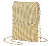 KDUPUP Sac à main en strass pour téléphone portable, portefeuille, pochette en cristal, sac à main de soirée, sac à bandoulière pour smartphone, doré, Taille unique