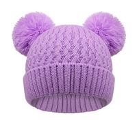 KDVOG Bonnet d'hiver chaud tricoté avec double pompon épais pour garçons et filles de 7 à 12 ans, violet, 7-12 Years