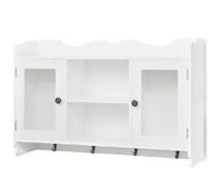 KDVXBCQJH Armoire suspendue blanche en MDF avec 2 portes en verre 68 x 17 x | Vitrine murale compacte en MDF laqué avec 4 crochets pour cuisine, couloir et salon, montage invisible.