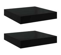 KDVXBCQJH Lot de 2 étagères murales flottantes - Noir brillant - 23 x 23,5 | Montage invisible pour chambre à coucher et salon, capacité de charge jusqu'à 5 kg par planche en panneau nid d'abeille MDF