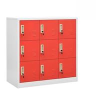 KDVXBCQJH Lot de 5 casiers en acier avec 9 compartiments, gris clair, rouge | Ensemble d'armoire verrouillable en métal pour bureau et école. Fournit un rangement sûr pour les fichiers et les livres.