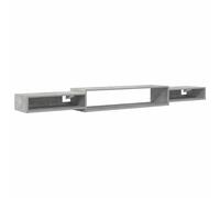 KDVXBCQJH Meuble TV bas mural 220 cm en bois gris béton | Étagère flottante ouverte pour télévision dans le salon ou la chambre à coucher. Offre un triple espace de rangement avec une