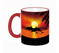 KDWJS Mug porcelaine fine Mug Tasses de 11 oz 330ml pour collègue,amis,frères et soeurs imprimer Tasse de café exquis CadeauBaleine, deux dauphins dans l'océan au coucher du soleil avec une feuille d