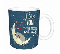 KDWJS Mug porcelaine fine Mug Tasses de 11 oz 330ml pour collègue,amis,frères et soeurs imprimer Tasse de café exquis CadeauFond d'écran d'amour avec un chat mignon et la lune. Je t'aime jusqu'à la l