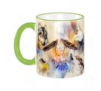 KDWJS Mug porcelaine fine Mug Tasses de 11 oz 330ml pour collègue,amis,frères et soeurs imprimer Tasse de café exquis CadeauL'aigle loup des neiges a également des plumes de style indien