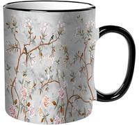KDWJS Mug porcelaine fine Mug Tasses de 11 oz 330ml pour collègue,amis,frères et soeurs imprimer Tasse de café exquis CadeauBranches fines avec des fleurs roses sur un fond de marbre gris