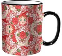 KDWJS Mug porcelaine fine Mug Tasses de 11 oz 330ml pour collègue,amis,frères et soeurs imprimer Tasse de café exquis CadeauModèle de Babouchka (matriochka). Poupée russe traditionnelle en bois avec