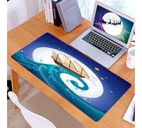 KDWJS Tapis de Souris XXL Speed Gaming - 90x40 cm - Base en Caoutchouc antidérapant Extended - Améliore la précision et la Vitesse - Lune, Vieux Navire avec tempête chevauchant Les Vagues Pleine Lune