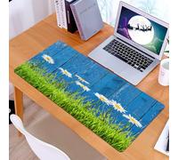 KDWJS Tapis de Souris XXL Speed Gaming - 90x40 cm - Base en Caoutchouc antidérapant Extended - Améliore la précision et la Vitesse - Scène Florale, Marguerites Blanches, Herbe Verte, Contre Une clôtu
