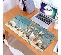 KDWJS Tapis de Souris XXL Speed Gaming - 90x40 cm - Base en Caoutchouc antidérapant Extended - Améliore la précision et la Vitesse - Décoration Marine, Coquillages et étoiles de mer sur Fond de Bois