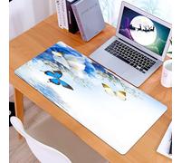 KDWJS Tapis de Souris XXL Speed Gaming - 90x40 cm - Base en Caoutchouc antidérapant Extended - Améliore la précision et la Vitesse - Fleurs Sauvages Florales,Bleues et Blanches avec des Papillons Mon