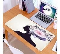 KDWJS Tapis de Souris XXL Speed Gaming - 90x40 cm - Base en Caoutchouc antidérapant Extended - Améliore la précision et la Vitesse - Aquarelle, Dame avec Une tête de Fleur, Branches de Rose, élégance