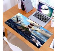 KDWJS Tapis de Souris XXL Speed Gaming - 90x40 cm - Base en Caoutchouc antidérapant Extended - Améliore la précision et la Vitesse - Phare en Bord de mer et Oiseau en vol