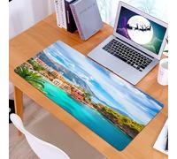 KDWJS Tapis de Souris XXL Speed Gaming - 90x40 cm - Base en Caoutchouc antidérapant Extended - Améliore la précision et la Vitesse - Village côtier coloré niché Entre Montagnes et eaux Turquoise