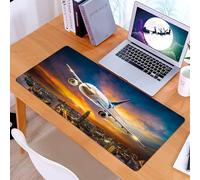 KDWJS Tapis de Souris XXL Speed Gaming - 90x40 cm - Base en Caoutchouc antidérapant Extended - Améliore la précision et la Vitesse - Avion de Transport survolant la Ville de Nuit sur Un Magnifique co