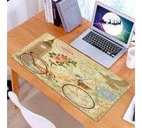 KDWJS Tapis de Souris XXL Speed Gaming - 90x40 cm - Base en Caoutchouc antidérapant Extended - Améliore la précision et la Vitesse - Londres, Design Vintage avec Timbre-Poste Big Ben et vélo en Fleur