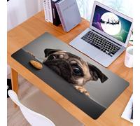KDWJS Tapis de Souris XXL Speed Gaming - 90x40 cm - Base en Caoutchouc antidérapant Extended - Améliore la précision et la Vitesse - Animal, Un Carlin Mignon aux Yeux expressifs Qui a Envie de Regard