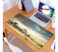 KDWJS Tapis de Souris XXL Speed Gaming - 90x40 cm - Base en Caoutchouc antidérapant Extended - Améliore la précision et la Vitesse - Décor de Safari, Deux guépards Afrique Nature Herbe Animaux Danger