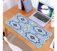 KDWJS Tapis de Souris XXL Speed Gaming - 90x40 cm - Base en Caoutchouc antidérapant Extended - Améliore la précision et la Vitesse - Magnifique Motif de Carreaux marocains Portugais Bleu foncé et Bla