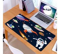 KDWJS Tapis de Souris XXL Speed Gaming - 90x40 cm - Base en Caoutchouc antidérapant Extended - Améliore la précision et la Vitesse - Espace de Dessin animé. Planètes, astéroïdes, astronautes, ovnis,