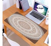KDWJS Tapis de Souris XXL Speed Gaming - 90x40 cm - Base en Caoutchouc antidérapant Extended - Améliore la précision et la Vitesse - Mandalas complexes Marron et Blancs, Motif Circulaire symétrique,
