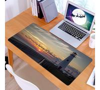 KDWJS Tapis de Souris XXL Speed Gaming - 90x40 cm - Base en Caoutchouc antidérapant Extended - Améliore la précision et la Vitesse - Décoration de Phare, Lever de Soleil du Michigan Le Long des rives