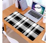 KDWJS Tapis de Souris XXL Speed Gaming - 90x40 cm - Base en Caoutchouc antidérapant Extended - Améliore la précision et la Vitesse - Motif Abstrait à Rayures Tartan Noires, Grises et Blanches