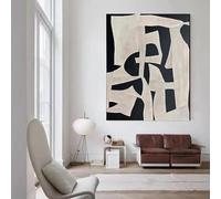 KDXAOBEI Beige Wabi Sabi Art mural noir beige peinture abstraite faite à la main minimaliste toile grand neutre riche texturé salon décor 80x130 cm (31x51in) avec cadre