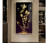 KDXAOBEI Décoration murale abstraite dorée - Toile abstraite encadrée avec papillon doré pour décoration de salon 20 x 40 cm avec cadre doré