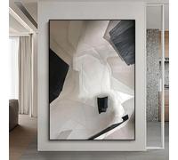 KDXAOBEI Grande ligne de peinture d'art abstrait beige noir art mural vertical gris noir peintures sur toile décoration murale de salon 80x110cm (31x43in) avec cadre noir