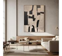 KDXAOBEI Grande peinture beige neutre beige noir minimaliste, peinture murale bohème texturée, images de chambre à coucher, décoration murale 95 x 145 cm (37,4 x 57 pouces) avec cadre