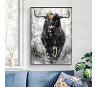 KDXAOBEI Peinture murale sur toile de taureau noir, affiches et impressions d'animaux, peintures modernes pour salon, décoration d'intérieur, 70x100 cm, avec cadre doré