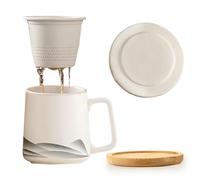 KDXYSL Tasse à Thé avec Couvercle Et Passoire, Tasse à Thé De 360 ML avec Passoire à Thé Et Couvercle pour Thé en Vrac, Tasses à Thé en Céramique Mate, Cadeaux pour Les Amateurs De Thé, Weiß