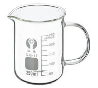 KDYVK Bécher en Verre de 600 ML avec poignée, Verre borosilicaté 3,3 gradué avec échelle imprimée, Tasses à mesurer avec Bec verseur for liquides de Laboratoire de Cuisine, Transit, ébullition(250ml)