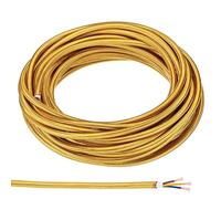 KDYVK Fil Rond recouvert de Tissu, 32,8 Pieds 18AWG 3 Fils Cordon électrique tissé Vintage for Projet de Bricolage de Suspension, Marron foncé(Golden,32.8ft)