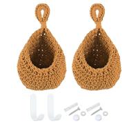 KDYVK Paniers à Fruits Suspendus for, Lot de 2 Grands paniers Suspendus tissés à la Main en Forme de Larme for décoration d'intérieur, for ail, Pommes de Terre, légumes, Marron(Caramel Color,Small)