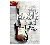 KE - Carte d'anniversaire avec effet 3D - Carte pliante pour anniversaire - au format DIN B6 - Carte pliante avec enveloppe - Motif guitare électrique
