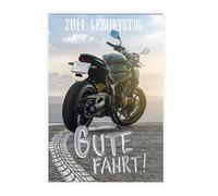 KE Carte de vœux d'anniversaire pour homme, avec enveloppe, format DIN B6, carte d'anniversaire pour homme, avec feuille argentée en relief, motif : moto