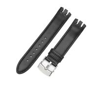 KE88FENG Bracelet de Montre for Swatch YTS401/402/403/409/713/YTB400 spécial bifurqué Convexe en Cuir véritable avec Boucle Papillon, 20 mm(Black-Steel-K30)