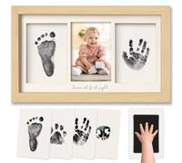 KeaBabies Ensemble d'empreintes de main et de pieds de bébé - Tampon encreur Clean Touch pour bébé nouveau-né, cadre photo avec empreinte de main Fabre (Ash Wood)