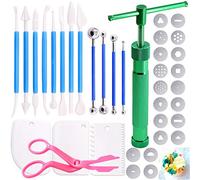 Keadic 37 pièces Green Clay Fudge Extruder Cake Decoration Supplies Sugar Styling Tool Set, 20 pointes d'argile Extrusion mitrailleuse sucre extrudeur disque et boule aiguille point Picking Tool